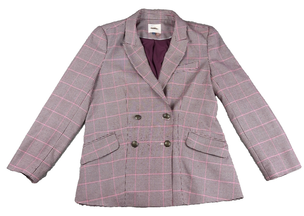 Court & Rowe Womens Blazer Size 14 Houndstooth Plaid Double Breasted Pink